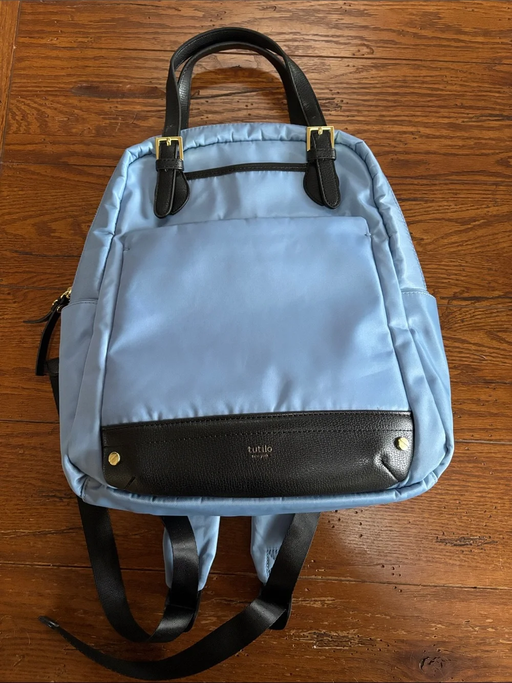 Tutilo New York Commuter Backpack Light Blue Nylon Black Travel Bag Like New